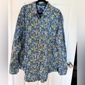 Robert Graham Vibrant Blue and Yellow Floral Casual Shirt